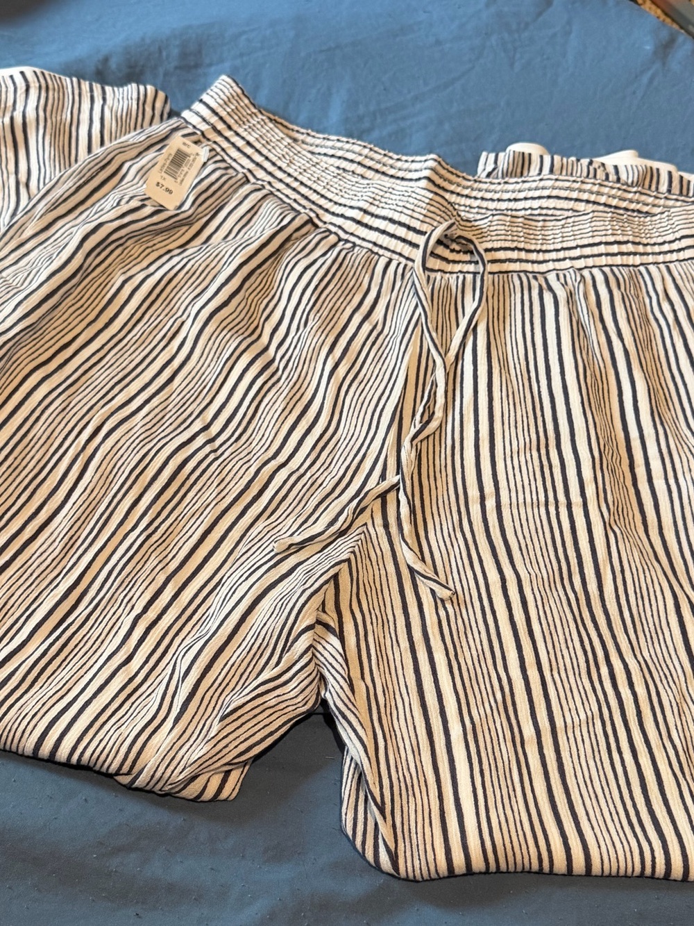 Striped Drawstring Wide-Leg Pants - Black & White